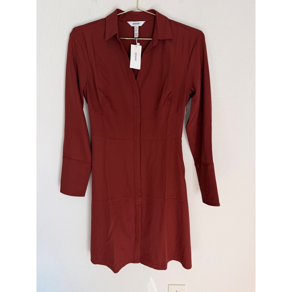 SPANX Moroccan Red Crepe Collar Dress  Size S NWT Slim Fit